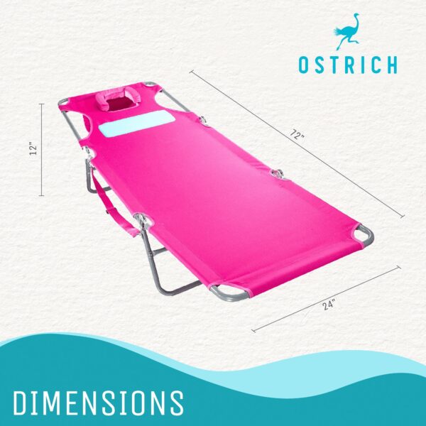 Ostrich Ladies Comfort Lounger, Portable Beach Camping Pool Tanning Chair, Pink - Image 3