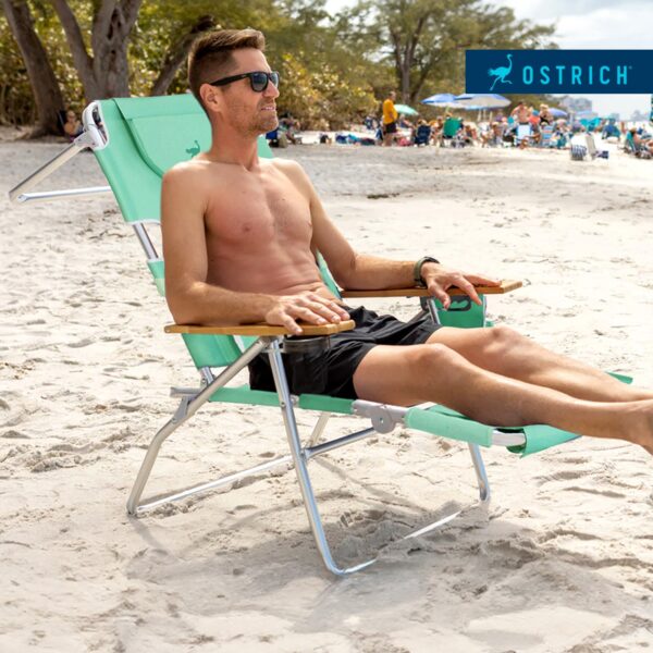 3N1 Lightweight Outdoor Lawn Beach Lounge Chair w/Footrest, Teal - Image 6