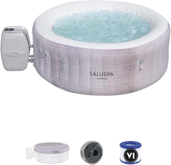 Large Round 2 to 4 Person Inflatable Hot Tub Portable Outdoor Spa with 120 AirJets and EnergySense Cover, Grey - Image 7