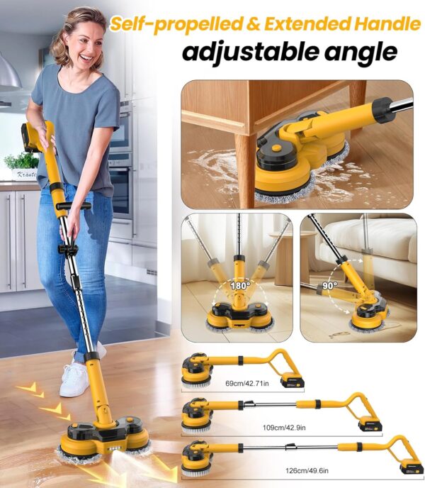 6000mAh Battery Electric Mop M1, 800RPM Cordless Electric Power Scrubber & Mops for Floor Cleaning, Best Automatic Spin Mops with Smart Display,Rotating Mop with LED Light & Water Spray-qimedo - Image 6