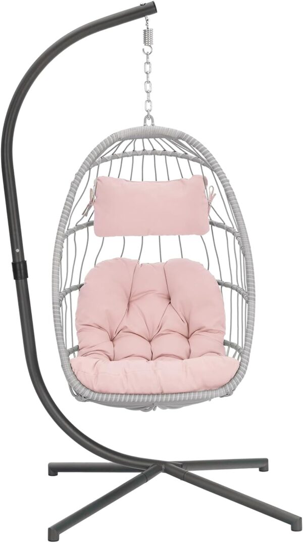 Indoor Outdoor Egg Hanging Chair with Stand, Patio Wicker Swing Egg Chair Indoor Swinging Chair Outdoor Hammock Egg Chair 350lbs Capacity for Patio Bedroom Balcony, Charcoal Grey (EG-001) - Image 11