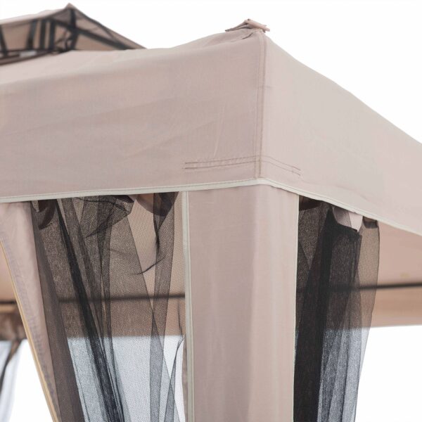 10 x 10 Foot Hampton Soft Top Steel Gazebo with Mosquito Netting, Brown - Image 7