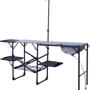 Portable Folding Kitchen Table with Soft Shell Sink, Heat Resistant Tabletop & Telescoping Lanter Pole, Perfect for Camping Trips