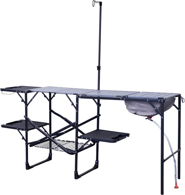 Portable Folding Kitchen Table with Soft Shell Sink, Heat Resistant Tabletop & Telescoping Lanter Pole, Perfect for Camping Trips