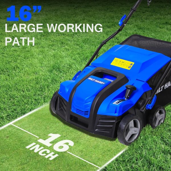15 Amp Electric Dethatcher & Scarifier: 16" Width, 14.5-Gallon Bag, 2-in-1 Walk-Behind Lawn Tool - Image 2