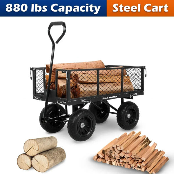 880 lbs 10" Flat Free Tires Steel Garden Cart with 180° Rotating Handle and Removable Sides, Heavy Duty 4 Cu.Ft Capacity Utility Garden Carts and Wagons - Image 5