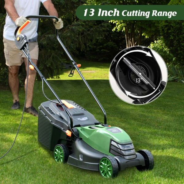 10 AMP 13" Electric Push Lawn Mower 2-in-1 Walk-Behind Lawnmower with Collection Box, 3 Adjustable Height Position - Image 7