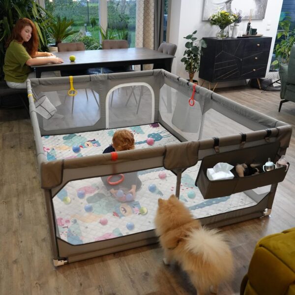 Baby Playpen with Mat 75"*59", Extra Large Playpen for Babies and Toddlers with Storage Bag, BPA-Free, Non-Toxic, Safe No Gaps Playards for Babies, Sturdy Safety Play Yard for Indoor Outdoor Fun, Grey - Image 3