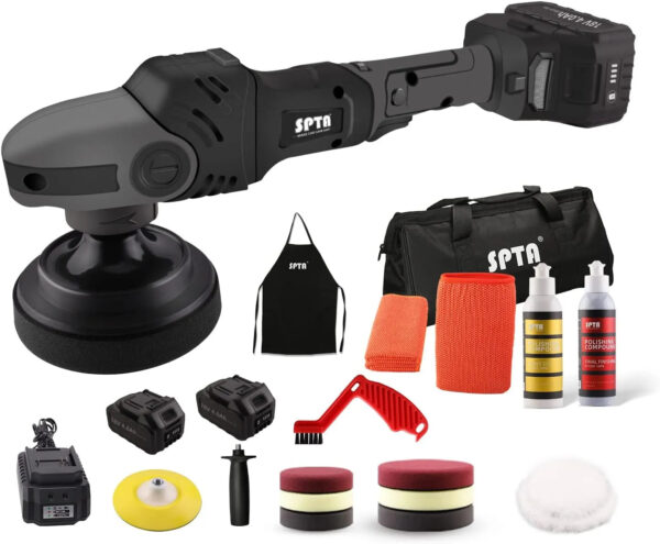 18V Cordless Rotary Polisher, 4Inch & 5Inch Car Polisher with 7 Variable Speed 2Pcs 4.0Ah Battery, 2 Backing Plate, 6 Polishing Pads, 2 Wool Pads for Car Polishing and Waxing