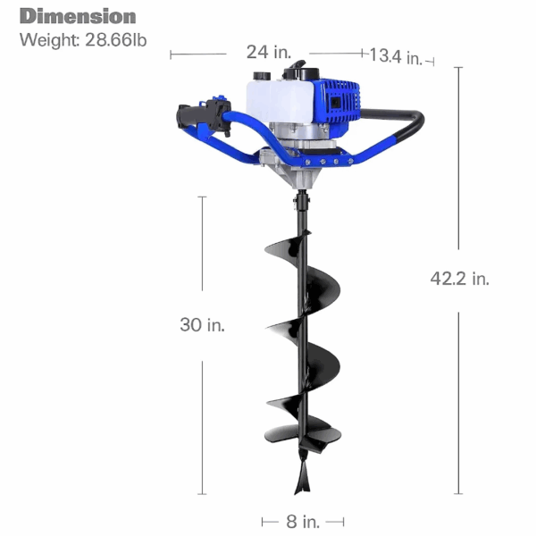 Post Hole Digger Gas Powered, 52cc 2.4 HP 2 Stroke Engine Earth Auger with 8" Drill Bit, EPA Compliant Post Hole Auger - Image 7