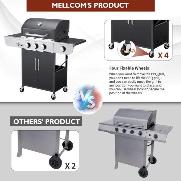 Upgraded 4 Burner BBQ Propane Gas Grill with Cast Iron Grates & Side Stove, 44,000 BTU Stainless Steel Burner Barbecue Grill for Patio, Camping, Outdoor Cooking MELLCOM - Image 33