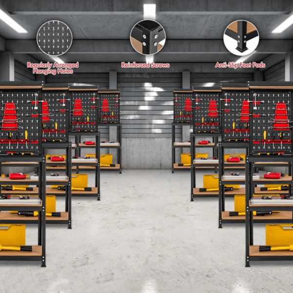 Workbench with Pegboard, Heavy-Duty Steel Tool Table with 2 Open Shelves, 13 Hanging Accessories Included - Image 5