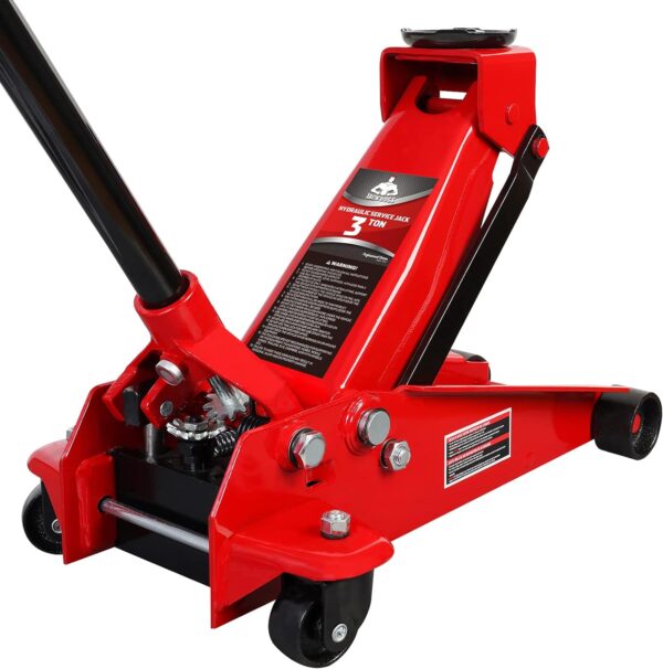 3 Ton Low Profile, Aluminum and Steel Racing Floor Jack with Dual Pistons Quick Lift Pump for Sport Utility Vehicle, Lifting Range 3-15/16" min to 18-5/16" max, Red - Image 2