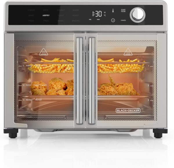 Fryer Toaster Oven Combo, 12 in 1 Countertop Convection Oven Cooks Food Fast, Fits a Whole Pizza or 6 Toast Slices, French Doors with Stainless Steel Finish - Image 2
