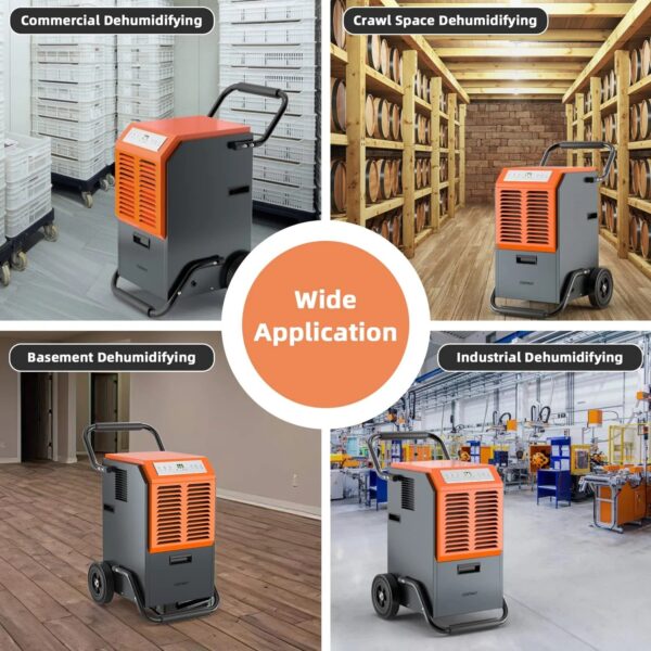 140 pints Commercial Dehumidifier, Industrial Dehumidifier with 1.45 Gallon Water Tank & Drainage Pipe - Image 4