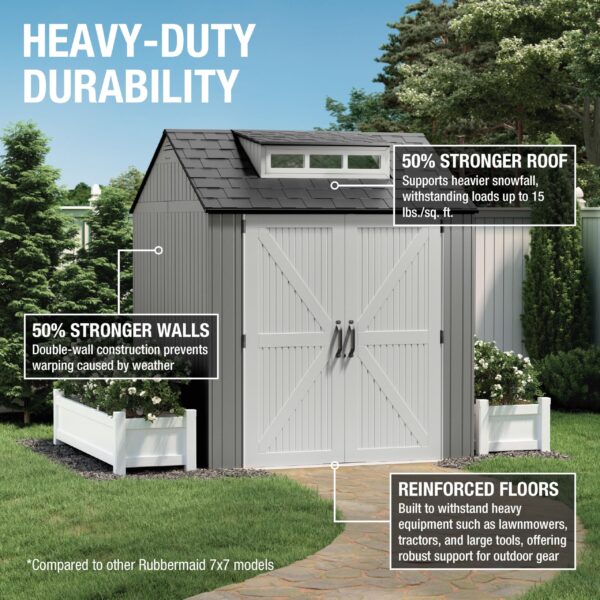 Extra Large Resin Outdoor Storage Shed With Floor (7 x 10 Ft.), Weather Resistant, Brown, Organization for Home/Lawn Mower/Backyard Equipment/Bike Storage/Pool Supplies - Image 6