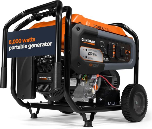 8,000-Watt Gas-Powered Portable Generator - Electric Start with COsense - PowerRush Advanced Technology - Reliable Power for Emergencies, Recreation, Home - 49 State Compliant - Orange/Black