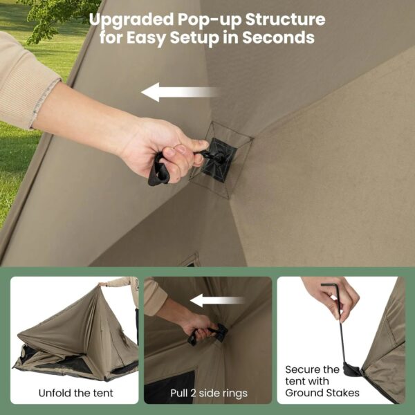 Pop-up Camping Tent for 4/5/6 Person, 6-Sided Family Tent w/Rainfly, Skylight, 3 Doors - Image 7