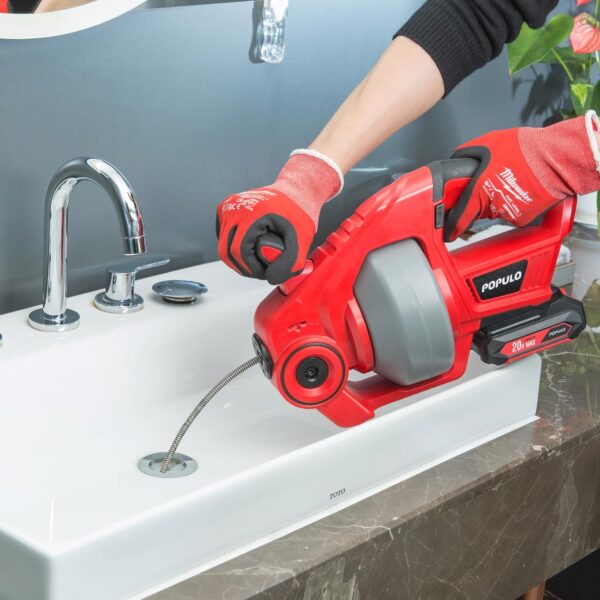 20V Cordless Electric Drain Auger-Efficient 25Ft Auto-Feed Drain Snake with Replaceable Cable,2.0Ah Battery,Charger,Storage Bag & Gloves for Kitchen,Bathroom,Shower Pipes (3/4"-2")" - Image 2