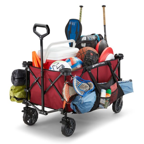 7 Cubic Feet Foldable Utility Beach Wagon with Oversized Bed, Red - Image 9