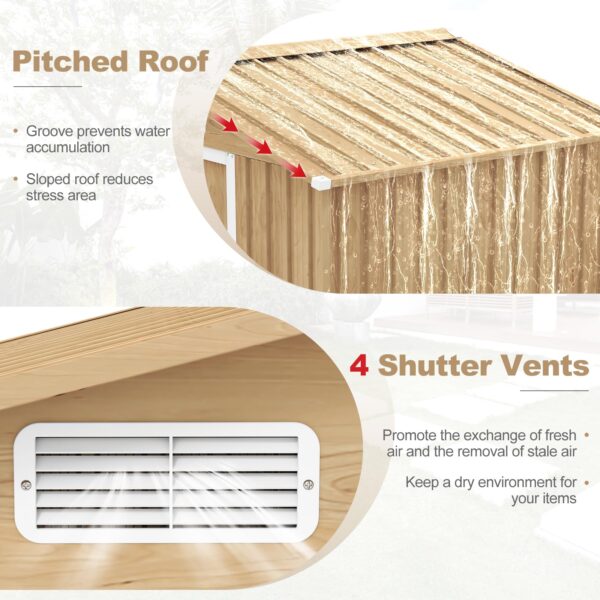 8' x 6' Woodgrain Outdoor Storage Shed, Galvanized Metal Tool House Organizer w/Base Floor, 4 Vents - Image 4