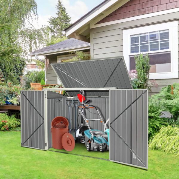 Outdoor Storage Shed 6' x 3', Multi-Purpose Galvanized Steel Garbage Cans Box - Image 6