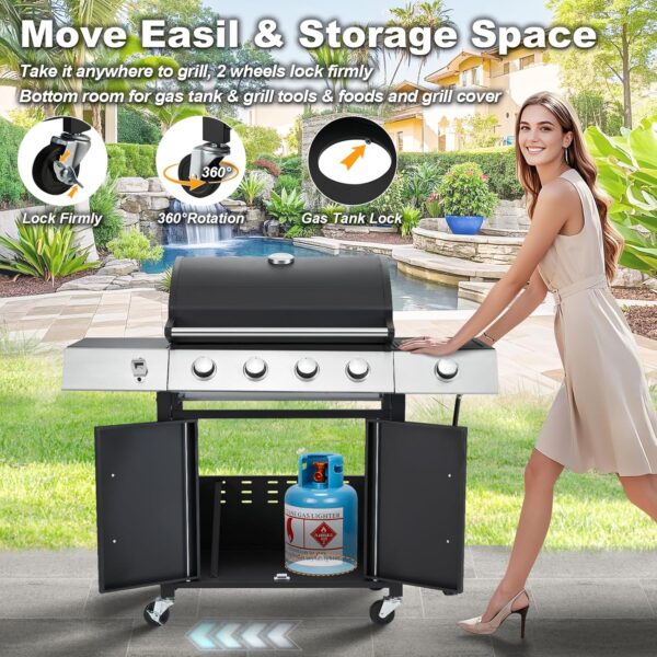 Upgraded 4 Burner BBQ Propane Gas Grill with Cast Iron Grates & Side Stove, 44,000 BTU Stainless Steel Burner Barbecue Grill for Patio, Camping, Outdoor Cooking MELLCOM - Image 53
