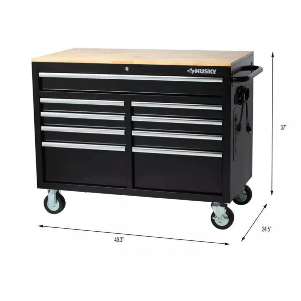 46 in. W x 24 in. D 9-Drawer Gloss Black Deep Tool Chest Mobile Workbench - Image 4