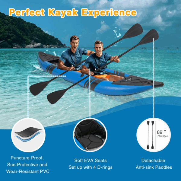 12.5 ft Inflatable Tandem Kayak | 1-2 Person Canoe | 507 lbs Capacity | Includes All Accessories & Carry Bag - Image 4
