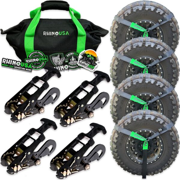 Down Straps for Trailers with Flat Hooks (4-Pack) - 2 Inch x 8 Feet (10,000lb Break Strength) - Heavy Duty T-Handle Car Lasso Tire Straps for Trailer & UTV - Black - Image 2
