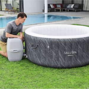 Large Round 2 to 4 Person Inflatable Hot Tub Portable Outdoor Spa with 120 AirJets and EnergySense Cover, Grey