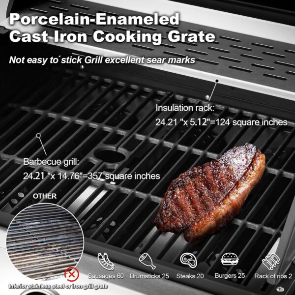 Upgraded 4 Burner BBQ Propane Gas Grill with Cast Iron Grates & Side Stove, 44,000 BTU Stainless Steel Burner Barbecue Grill for Patio, Camping, Outdoor Cooking MELLCOM - Image 55