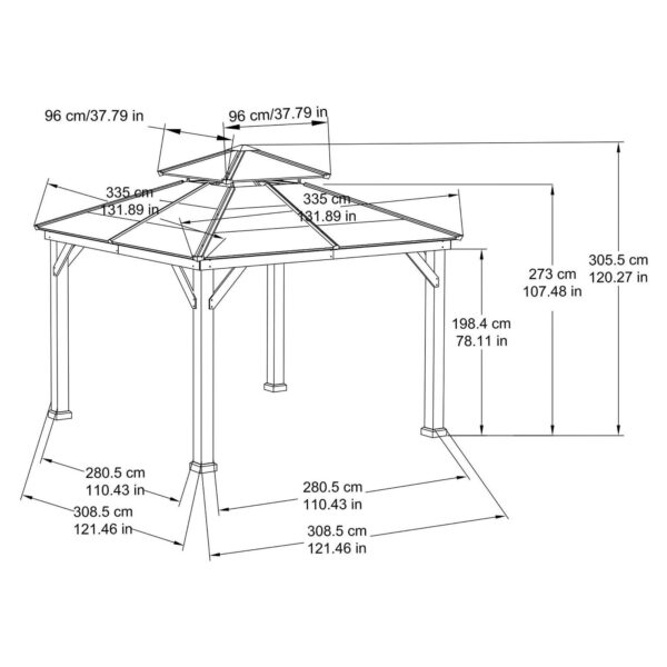 10 ft. x 10 ft. Cedar Framed Gazebo with Steel 2-Tier Hip Roof Hardtop - Image 15