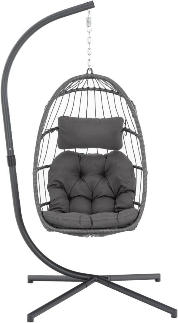 Indoor Outdoor Egg Hanging Chair with Stand, Patio Wicker Swing Egg Chair Indoor Swinging Chair Outdoor Hammock Egg Chair 350lbs Capacity for Patio Bedroom Balcony, Charcoal Grey (EG-001) - Image 21