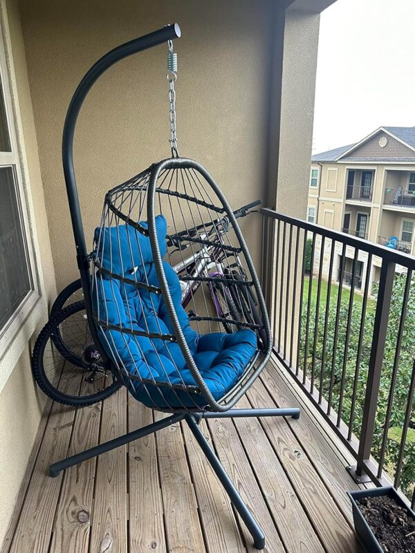 Indoor Outdoor Egg Hanging Chair with Stand, Patio Wicker Swing Egg Chair Indoor Swinging Chair Outdoor Hammock Egg Chair 350lbs Capacity for Patio Bedroom Balcony, Charcoal Grey (EG-001) - Image 25