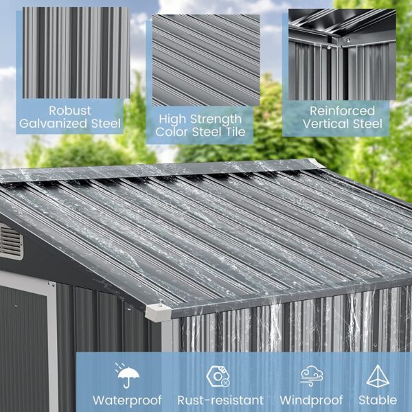 6' x 4' Outdoor Storage Shed, Weather-Resistant Galvanized Metal Tool House - Image 2