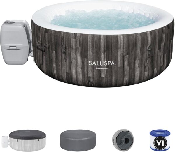 SaluSpa Fiji AirJet Large Round 2 to 4 Person Inflatable Hot Tub Portable Outdoor Spa with 120 AirJets and EnergySense Cover, Grey - Image 2