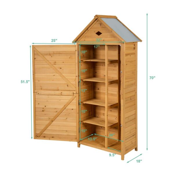Outdoor Storage Shed, Lockable Fir Wood Garden Tool Storage Cabinet - Image 9