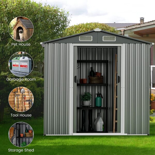 6' x 4' Outdoor Storage Shed, Weather-Resistant Galvanized Metal Tool House - Image 7