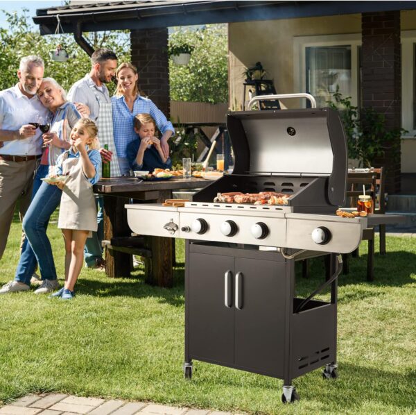 Upgraded 4 Burner BBQ Propane Gas Grill with Cast Iron Grates & Side Stove, 44,000 BTU Stainless Steel Burner Barbecue Grill for Patio, Camping, Outdoor Cooking MELLCOM - Image 29