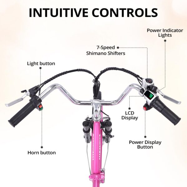 Electric Tricycle for Adults, 7 Speeds Folding Electric Trike, 24 Inch 3 Wheel Motorized Bicycle w/ 36V 10Ah Removable Battery, E Trikes with Large Basket, 330 Loading Capacity, 250W Motor, Pink - Image 24