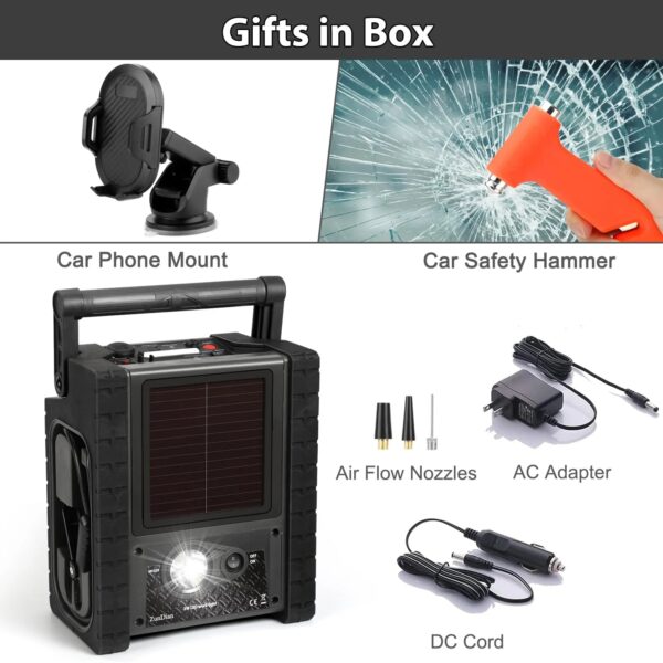 ZD-529 Solar Portable Power Station 2000 Amps Jump Starter, 260 PSI Air Compressor, 12V Car Battery Charger with 400W Inverter Dual AC/DC/USB Output, Emergency Backup Power with Flashlights - Image 2