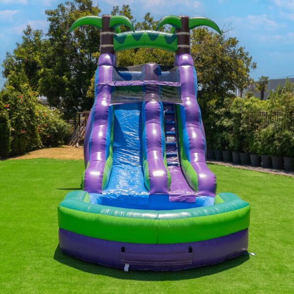 HeroKiddo 16' Purple Tropical Lightweight Premium Commercial Grade Water Slide Inflatable with Attached Pool for Kids and Adults (with Blower), Wet Dry Use, Summer Fun - Image 2