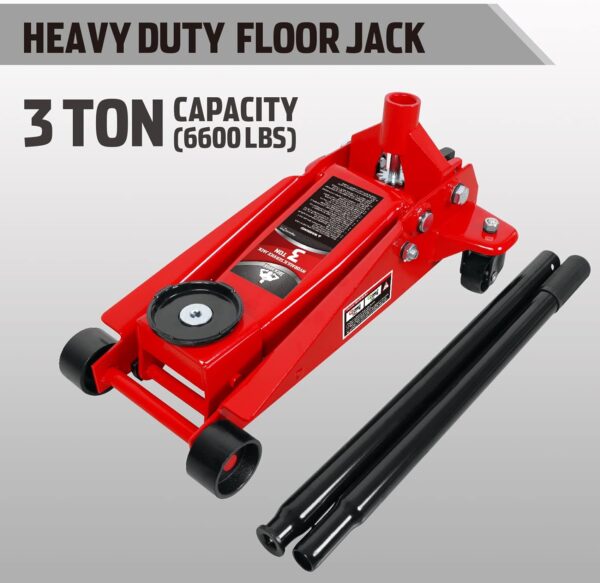 3 Ton Low Profile, Aluminum and Steel Racing Floor Jack with Dual Pistons Quick Lift Pump for Sport Utility Vehicle, Lifting Range 3-15/16" min to 18-5/16" max, Red - Image 8
