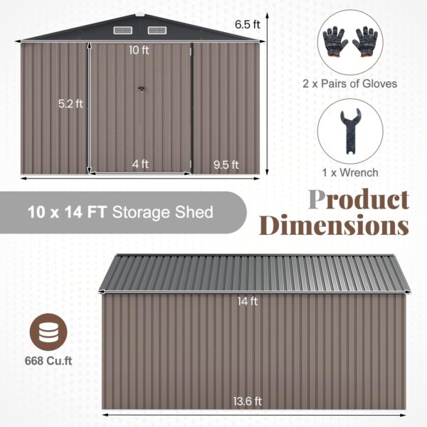 10 x 14 FT Outdoor Storage Shed with Improved Windproof Metal Structure - Image 11