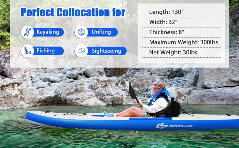 Eletriclife Inflatable Kayak Includes Aluminum Paddle with Hand Pump