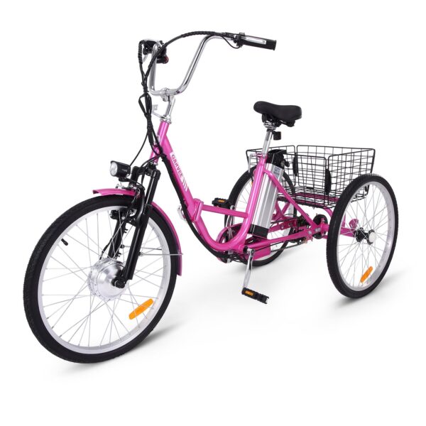Electric Tricycle for Adults, 7 Speeds Folding Electric Trike, 24 Inch 3 Wheel Motorized Bicycle w/ 36V 10Ah Removable Battery, E Trikes with Large Basket, 330 Loading Capacity, 250W Motor, Pink - Image 20