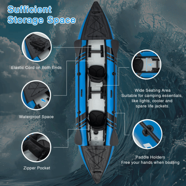 12.5 ft Inflatable Tandem Kayak | 1-2 Person Canoe | 507 lbs Capacity | Includes All Accessories & Carry Bag - Image 7