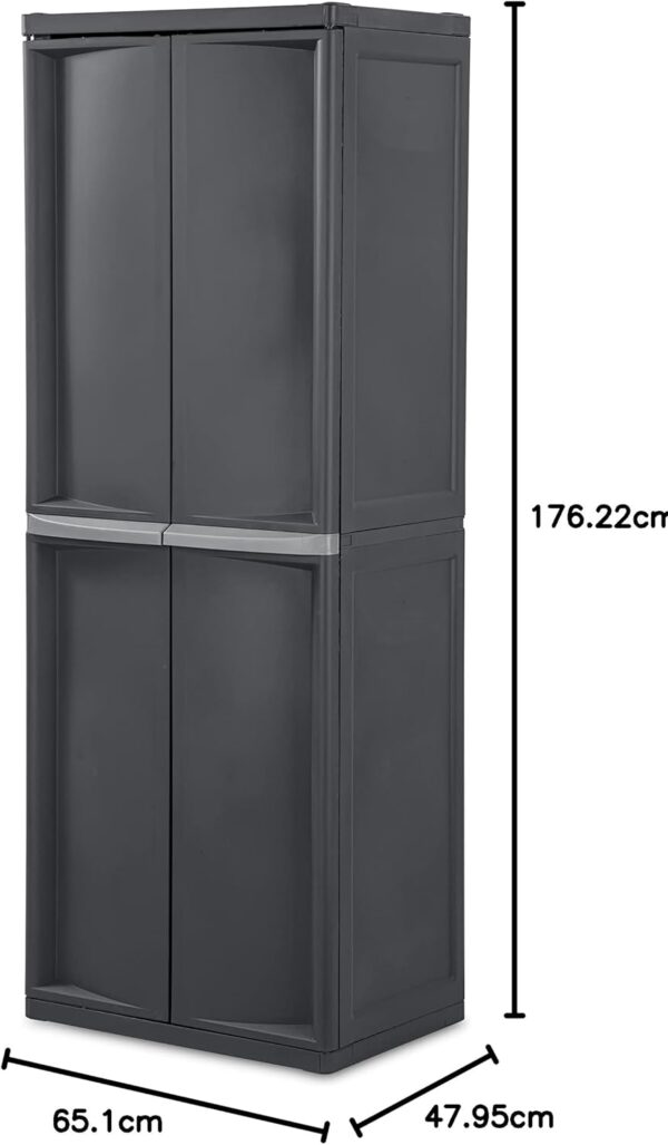 Storage Cabinet, Rugged Plastic Garage Organizer with Double Doors, 4 Adjustable Shelves, Gray - Image 3