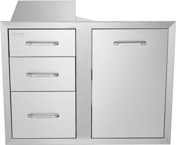 Pull Out Trash Drawer 13.4"W x 25.7"H x 19.6"D Lower Sliding Rails Stainless Steel Roll Out Trash Bin Pull Out Tray Outdoor Kitchen Trash Drawer with Handle for BBQ Island Grill Station - Image 3